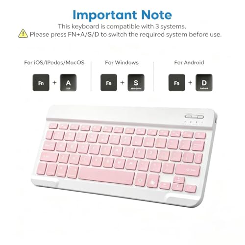 Mini Bluetooth Keyboard, Small Portable Wireless Rechargeable Keyboard with 7-Color RGB Backlit for iPad iPhone Android Samsung Tablet Smartphone((Pink) - color: Pink