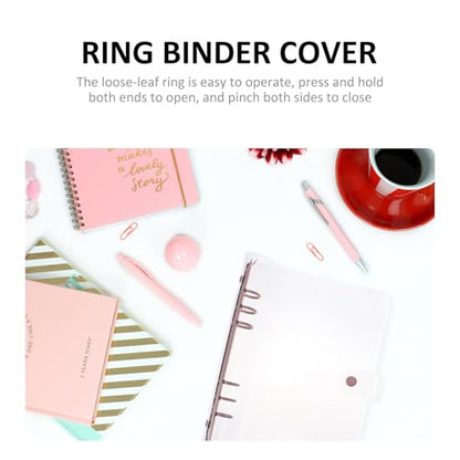 Zerodeko A5 Pink Loose Leaf Binder with PVC Soft Cover, 3-Ring Mini Binder Clips, Flexible Book Rings Organizer for School, Office, and Personal Notes