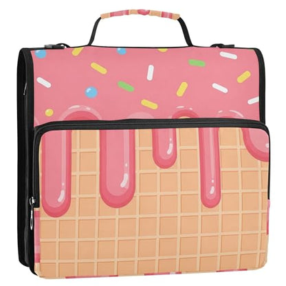 Ice Cream Zipper Binder with Shoulder Strap, 500 Sheets Capacity, Multiple Pockets 1.5Inch 3 Ring Zipper Binder - color: Ice Cream