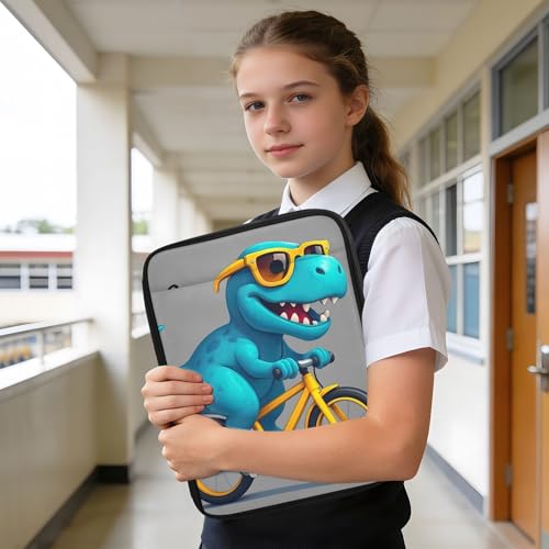 Heavy-Duty 3-Hole Ring System Binder Organizer Portfolio with 7-Pocket Accordion Divider, Blue Dinosaur Portable Expanding File Folder with Elastic Pen Loops Organizer