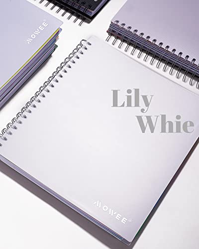 5 Subject Notebook - Spiral Notebook, College Ruled Notebook With Dividers Pocket, Tabs, 11" Ruler, 200 Pages, for Writing Journal, Home & Office, School Supplies, 8.5''x11'' Lily White | 200 Pages, 11" Ruler, 8.5"x11" Lily White, Pocket Dividers with Lab