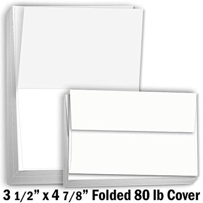 Hamilco Card Stock Folded Blank Cards with Envelopes 3 1/2 x 4 7/8" Scored White Cardstock Paper 80lb Cover - 100 Pack - size: 100 Cards with Envelopes
