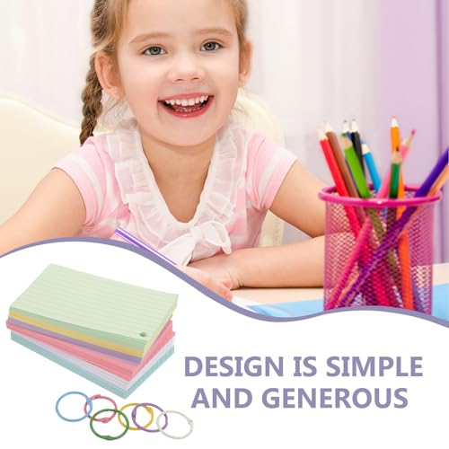 Cabilock Multi-purpose Blank Note Cards with Binder Ring Lined Index Cards Flash Cards Blank for English Learning and Memory Improvement