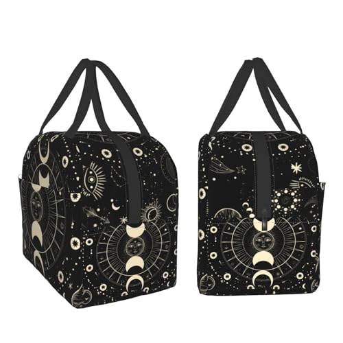 Nerxy Sun and Moon Mystic Astrology Tarot Goth Insulated Lunch Bag Black Lunch Box Reusable Cooler Tote Bag Woman 8x5x8.5inch Waterproof Meal Container for Work School Travel Office Picnic - color: Mystic
