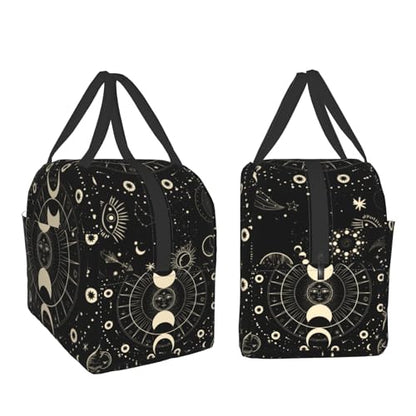 Nerxy Sun and Moon Mystic Astrology Tarot Goth Insulated Lunch Bag Black Lunch Box Reusable Cooler Tote Bag Woman 8x5x8.5inch Waterproof Meal Container for Work School Travel Office Picnic - color: Mystic