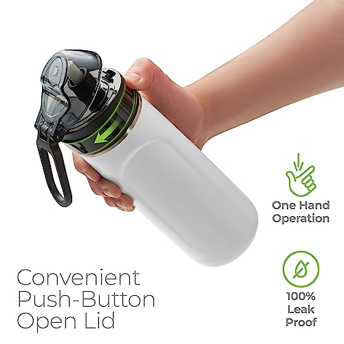 SipX™ Premium Stainless Steel Water Bottle with Straw Lid 18 oz (532 mL). Triple Insulated, Leakproof, BPA-Free – Slim, Durable Bottle for School, Gym, Office – White - color: White