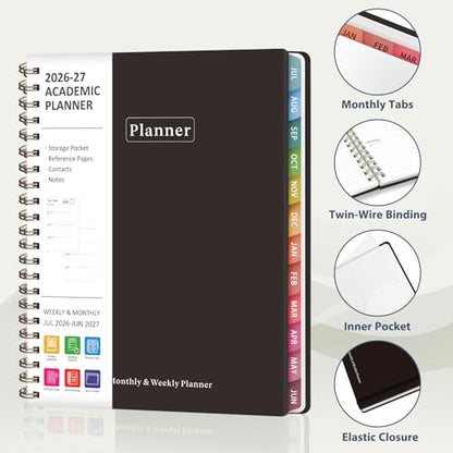 VALOME Planner 2026-2027, Weekly and Monthly Planner, JUL 2026 - JUN 2027 | Letter Size(8.5" x 11"), Hardcover, Agenda Book, Sprial Bound, Inner Pocket, Office and School Use - color: Black, size: 8.5"x11"(Jul 2026-Jun 2027)
