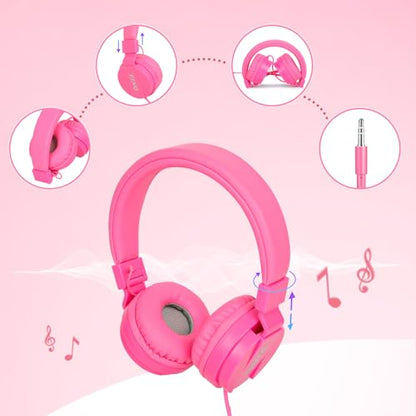 ONTA Kids Headphones for Boys Girls - Child Student Headset Wired Plug Toddler Earphones School Teen on Ear for Ipad | Computer | Smart Phone | Amazon Fire Tablet | Laptop | Plane Travel | Game, Pink - color: Pink