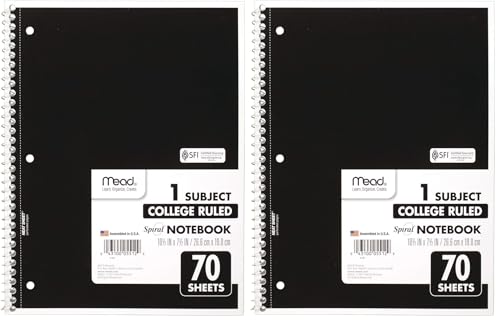 Mead Spiral Notebooks, 1 Subject, College Ruled, 70 Sheets, Assorted Colors, Color Selected For You May Vary, 1 Count (05512) (Pack of 2) - size: 1 Count (Pack of 2)