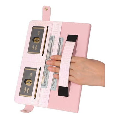 Shiny Case for iPad mini 5/4/3/2/1, Mini 7.9" Handbag Case, Techcircle Iridescent PU Leather Folio Envelope Pocket Stand Cover with Hand Strap+Shoulder Strap+Pencil Holder+Card Slots, Shiny Pale Pink - color: 03 Shiny Pale Pink, size: iPad Mini 5/4/3/2/1