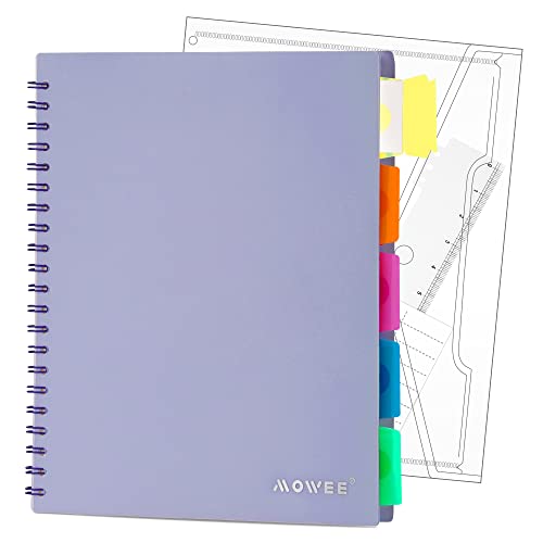 5 Subject Notebook - Spiral Notebook, College Ruled Notebook With Dividers Pocket, Tabs, 11" Ruler, 200 Pages, for Writing Journal, Home & Office, School Supplies, 8.5''x11'' Violet | 200 Pages, 11" Ruler, 8.5"x11" Violet, Pocket Dividers with Tab Labels,