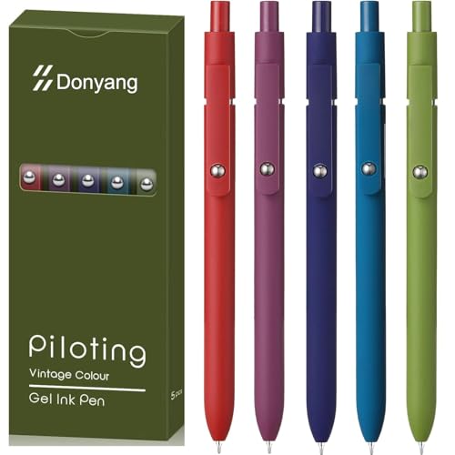 Gel Pens, 5pcs 0.5mm Gel Pen Black Ink Fine Point Pens With Smooth Writing | Cute Quick Dry Pens with Silicone Grip For Journaling, Teacher Work Desk Accessories Office Supplies for Men Women, Vintage - color: Multicolor & 5 Vintage