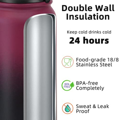 Fanhaw 20 Oz Kids Insulated Stainless Steel Water Bottle with Straw Lid, Leakproof & Anti-Dust Everyday Use Bottle for School, Women & Men, Back to School Essentials (Red Black) - color: Red Black, style: 20 Ounces