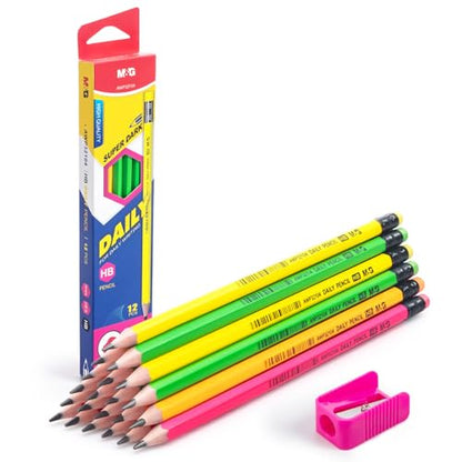 M&G Daily Series 24 Pack HB Pencils, Pre-Sharpened Hexagonal Wood-Cased Pencils with Erasers, 4 Color Barrels, Includes 2 Mini Sharpeners for Writing Drawing and School Office Supplies - color: Daily Series Multicolor, style: HB