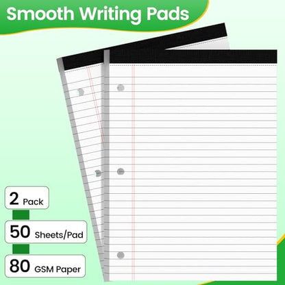3 Hole Legal Pad 8.5 x 11, 2 Pack White Note Pads, Notebook Paper Wide Ruled, Writing Paper Pads, Notepads with Binder Holes, Lined Paper 8.5x11.75, Ideal for School, Home, Office, 50 Sheets/Pack - style: 2 Pack-50 Sheets/Pad-White