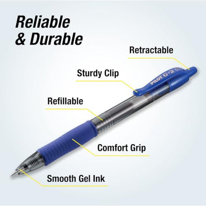 Pilot G2 Premium Gel Roller Pens, 0.7 mm, Blue Ink, Fine Point, Pack of 12 - Ideal for School, Journaling and Office Writing - color: Blue