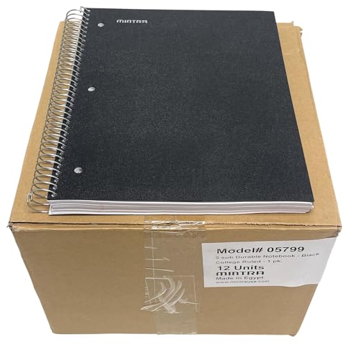 Mintra Office Durable Spiral Notebooks, 5 Subject (Black, College Ruled 12pk) - color: Black, size: College Ruled 12pk