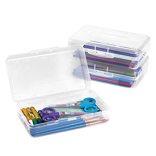 Sooez 3 Pack Pencil Case, Large Hard Pencil Box Bulk, Clear Crayon Box Marker Pen Organizer, Plastic Storage Container with Snap Lid, Stackable Art Craft Organizer Back to School Supplies, Clear - color: Clear, size: 3 Pack