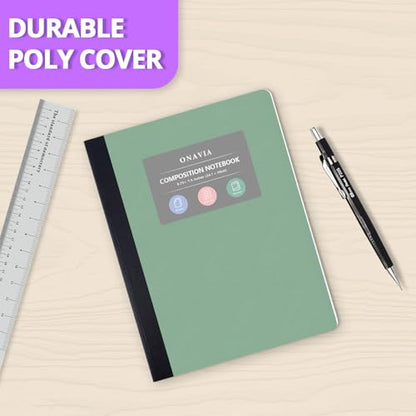 ONAVIA Plastic Composition Notebook Wide Ruled 4 Pack, 160 Pages, Black | 80 ct, 9.75 x 7.5 in, Poly Comp Books, Waterproof, Durable, Sewn Binding, School Notebooks, Students, Note Taking - color: Black, style: 4 Pack