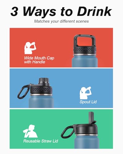 Coolflask 20 oz Insulated Water Bottle with Straw & 3 Leakproof Lids | Water Flask Stainless Steel Triple-Wall Vacuum, Cupholder Friendly, Cold 48+h, Dishwasher Safe, Non-BPA, for Gym & Hiking - color: Samurai Cyan, size: 20 Ounces
