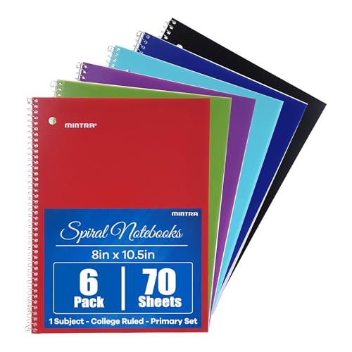 Mintra Office Spiral Notebooks, Wirebound, Journals for School, Work, Business, Aesthetic Stationery, Writing Pads, Teacher & Student Supplies (6, Solid Color, College) - color: Solid - College Ruled, size: 6PK