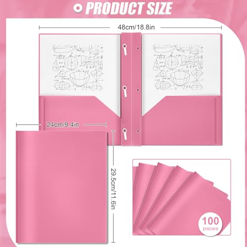 Lincia 100 Pcs Plastic Folders with Pockets and Prong Folders with Prongs 2 Pockets for Office, School for Students, Teachers, Office Workers(Pink) - color: Pink