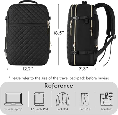 MOMUVO Large Travel Backpack Women, Flight Approved Carry On Backpack, Water Resistant Anti-Theft Casual Daypack School Bag Fit 17 Inch Laptop with USB Charging Port, Black - color: Black, size: 17.3 inch