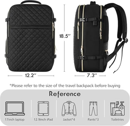 MOMUVO Large Travel Backpack Women, Flight Approved Carry On Backpack, Water Resistant Anti-Theft Casual Daypack School Bag Fit 17 Inch Laptop with USB Charging Port, Black - color: Black, size: 17.3 inch