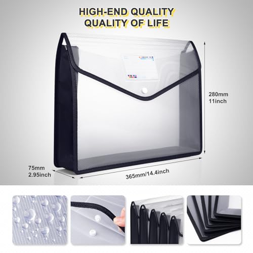 Plastic File Folders, Waterproof Transparent Expandable File Organiser, Portable Large Capacity A4B4 File Wallet for Office/Business/School (5 Pack) - color: Black&clear-5 Pack