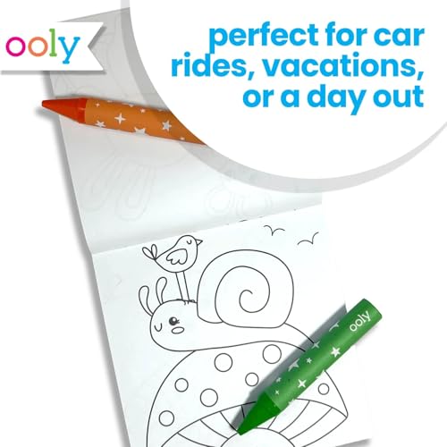 Ooly Kids Travel Activity Kit – 9 Jumbo Crayons & 48 Coloring Pages, Car Crafts for Kids, Mess-Free Road Trip Art Set, Airplane Activities – Garden Pals - color: Garden Pals