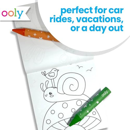 Ooly Kids Travel Activity Kit – 9 Jumbo Crayons & 48 Coloring Pages, Car Crafts for Kids, Mess-Free Road Trip Art Set, Airplane Activities – Garden Pals - color: Garden Pals