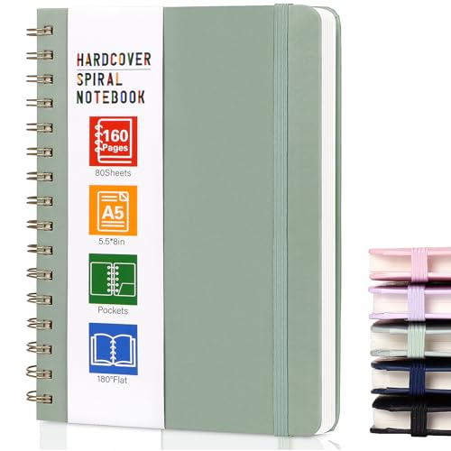 LABUK Spiral Notebook for Women, A5 Spiral Journal Notebooks, 160Pages Lined Hardcover Journaling for Work, 5.5 x 8in Journals for Writing, Light Green - color: 1-green, style: A5