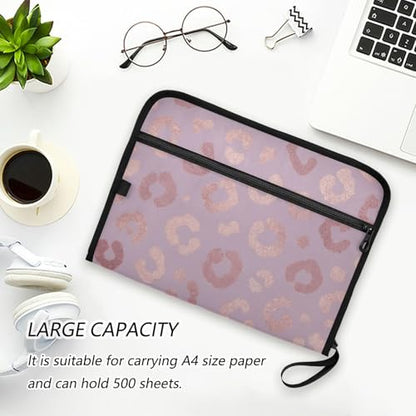 Rose Gold Leopard Expanding Accordion File Folder with 13 Pockets and Zipper Closure - color: Rose Gold Leopard