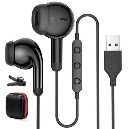 USB Earbuds for PC,Headphones with Microphone for Computer,Wired USB Headset with Mic Audio Control Noise Isolating Stereo Laptop Earphones for Dell for HP for Surface Switch Office Zoom Working Black - color: Black