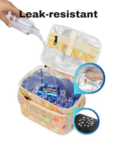 SUNNY BIRD Foldable Insulated Lunch Bag Leakproof Thermal Lunch Box for Women Men Teen with Shoulder Strap (Grapefruit Pink) - color: Grapefruit Pink