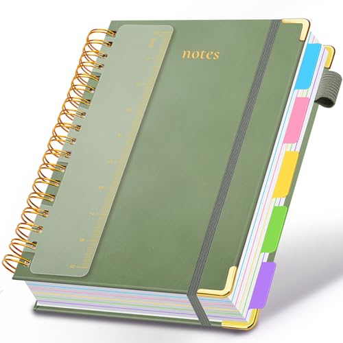 Hardcover Spiral Notebook 8"x10" Journal Notebook with Tabs and Removable Dividers 300 Pages 5 Subject Notebook College Ruled, Faux Leather Spiral Bound Notebook for Women School Work (Sage Green) - color: Sage Green, size: 8"x10"(B5)