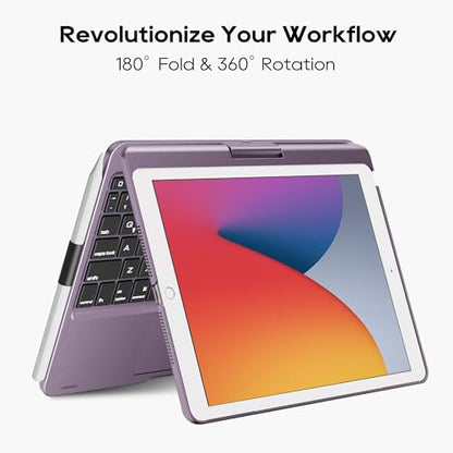 edaiser Swivel Keyboard Case iPad 10.2" (9th 8th 7th), Air 3rd Gen Purple | 360 Degree Rotatable Protective Cover with Pencil Holder | Multi-Touch Trackpad, RGB Backlit | Flexible Adjustable View Angle - color: Metallic Purple, size: iPad 10.2"(9th-7th)&