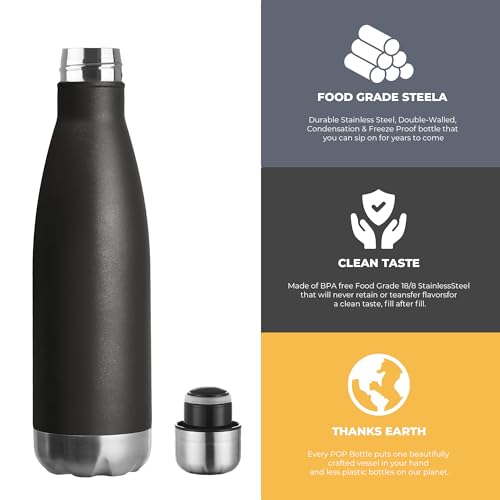 MEWAY 17oz Sport Water Bottle 8 Pack Vacuum Insulated Stainless Steel Leak-Proof Double Wall Cola Shape Water Bottle,Keep Drinks Hot & Cold (Black,8 Pack) - color: Black