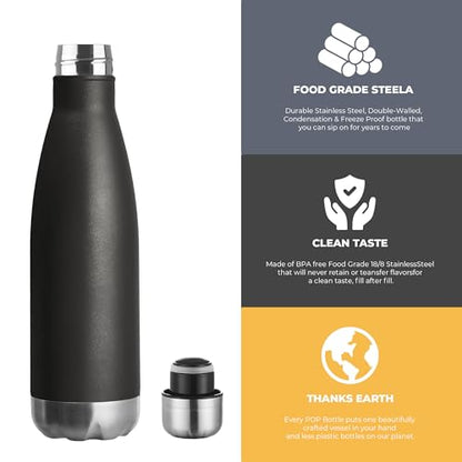 MEWAY 17oz Sport Water Bottle 8 Pack Vacuum Insulated Stainless Steel Leak-Proof Double Wall Cola Shape Water Bottle,Keep Drinks Hot & Cold (Black,8 Pack) - color: Black