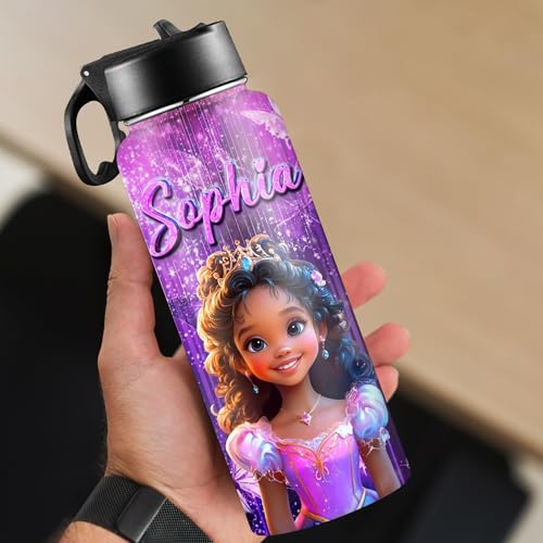 D-Story Custom Water Bottles Back to School Gift for Girls 18Oz Personalized Stainless Steel Insulated Water Bottle with Straw Lid Customized Name Princess Bottles Daughter Birthday Gifts - color: Design 22