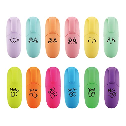 enlegend 12 pieces Assorted Colors Aesthetic Highlighters Chisel Tip Kawaii Stuff Gift Mini Highlighters Pen - color: 12 assorted Colors