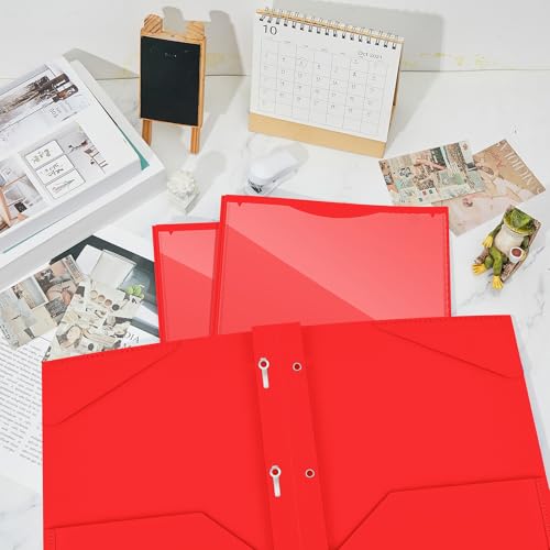 Henoyso 48 Pcs Plastic Folder with Clear Front Pocket and 3 Prongs Heavy Duty Plastic Folders with Card Slot Pocket Folders with Prongs for School Office Home(Red) - color: Red