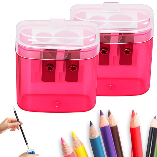 Pencil Sharpeners, Handheld Pencil Pharpener with Lid, 2 Holes Mini Compact Colored Pencil Sharpener Manual for Classroom, Back to School, Home & Office, Sacapuntas de lapiz (Pink 2PCS) - color: Pink 2pcs