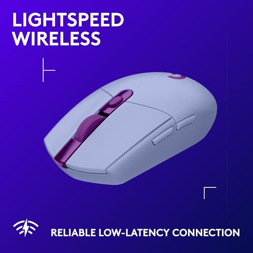Logitech G305 Lightspeed Wireless Gaming Mouse, Hero Sensor, 12,000 DPI, Lightweight, 6 Programmable Buttons, 250h Battery, On-Board Memory, Compatible with PC, Mac - Lilac - color: Lilac, style: Classic