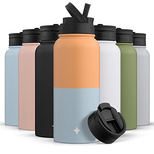 JoyJolt Triple Insulated Water Bottle with Straw Lid AND Flip Lid! 32oz Large Water Bottle, 12 Hour Hot/Cold Vacuum Insulated Stainless Steel Bottle. BPA-Free Leakproof Water Bottles - Thermos Bottle - color: Orange/Blue, size: 32 Ounces