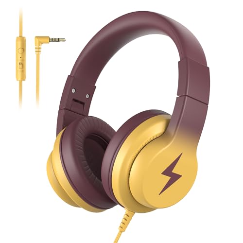 Candy Bila Kids Headphones, Wired Headphones for Kids Over Ear with Microphone, 85/94dB Volume Headphone for Girls Boys, Foldable Headphone for Learning, Gradient Brown and Yellow - color: Gradient Brown and Yellow