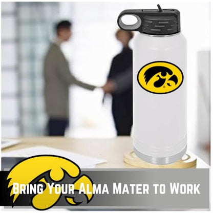 Game Day Outfitters University of Iowa 32oz Stainless Steel Double Walled White Beverage Bottle with Flip Straw Spout - College Gear for Playoff Season – Show your Hawkeye Pride - style: Iowa / White