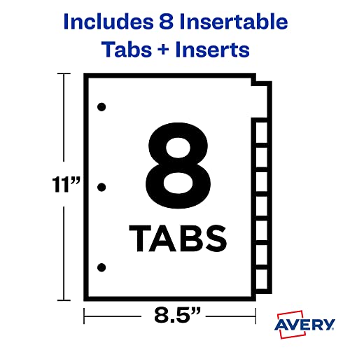Avery Dividers for 3 Ring Binders, 8-Tab Plastic Binder Dividers Insertable Big Tabs, Multicolor, 1 Set (11901), (Pack of 3) - size: 8 Tab (Pack of 3)