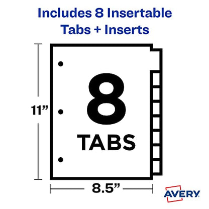 Avery Dividers for 3 Ring Binders, 8-Tab Plastic Binder Dividers Insertable Big Tabs, Multicolor, 1 Set (11901), (Pack of 3) - size: 8 Tab (Pack of 3)