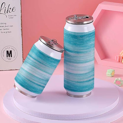 T&H XHome Modern Ombre 14oz Stainless Steel Tumbler with Lid & Straw-Double Wall Vacuum Insulated Travel Mug Retro Teal Gradient Abstract Art Water Bottle Coffee Beverage Drinks Cup - size: 14 Ounces